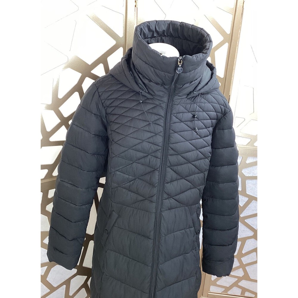 BERNARDO Quilted CALF Long Coat JACKET EcoPlume Fill HOODED ZIPPER  L Puffer - Picture 6 of 10